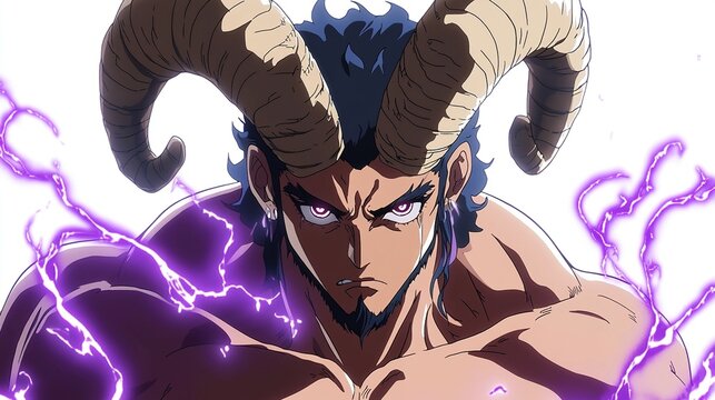 Powerful horned demon with purple energy.