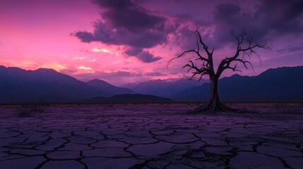 Silhouetted Tree on a Purple Desert Plain