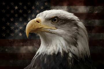 Naklejka premium Patriotic eagle on textured flag backdrop, abstract Memorial Day artwork