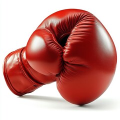 Bright red boxing glove rests against a clean white background showcasing sports equipment and training gear