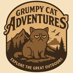 Cartoon Cat Exploring the Outdoors with Mountains and Forest