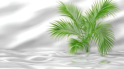 Lush Palm on White Silk Drape.