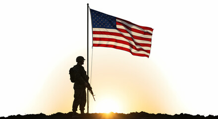 American Flag Soldier Silhouette Sunset Memorial Day Veteran