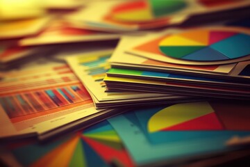Colorful charts and graphs stacked