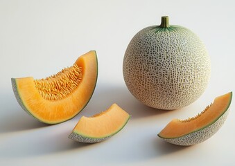 Cantaloupe slices and whole fruit