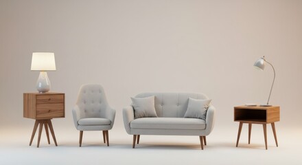 Modern furniture arrangement with lamps in a neutral interior