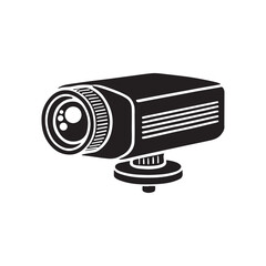 Projector Silhouette Vector Illustration, Solid White Background.