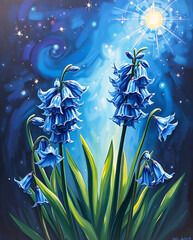 majestic cosmic bluebells flowers in the galaxy, created by generative ai