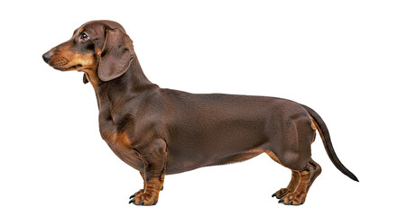 Alert Dachshund Standing Profile Full Body Isolated White Background Sausage Dog Pet Canine View