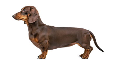 Alert Dachshund Standing Profile Full Body Isolated White Background Sausage Dog Pet Canine View