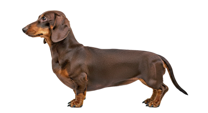Alert Dachshund Standing Profile Full Body Isolated White Background Sausage Dog Pet Canine View