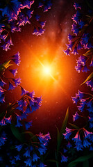 majestic cosmic bluebells flowers in the galaxy, created by generative ai