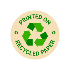 Printed on recycled paper icon label on transparent background. Eco friendly packaging badge symbol.