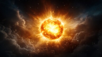 Obraz premium A dynamic solar flare bursts with energy against a deep cosmic backdrop, showcasing the raw power and beauty of our sun in this breathtaking astronomical image.