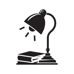 Reading Lamp Silhouette Vector Illustration, Solid White Background.