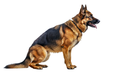 Handsome German Shepherd Standing Side Profile Full Body Isolated White Background GSD Dog Pet Alert Stance