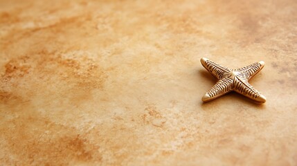 Gold Starfish on Beige Background.