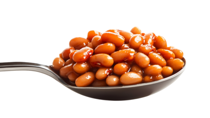 Baked Beans in Spoon Isolated on White Background
