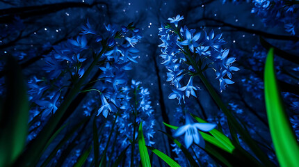 majestic cosmic bluebells flowers in the galaxy, created by generative ai