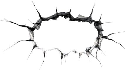 Bullet Hole with Jagged Edges on White Background