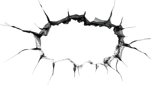 Bullet Hole with Jagged Edges on White Background