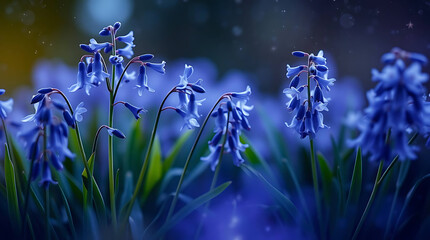 majestic cosmic bluebells flowers in the galaxy, created by generative ai