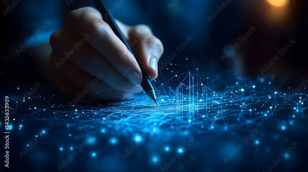 Leinwandbilder futuristic concept of a hand interacting with a glowing network. illustrates connection, innovation,