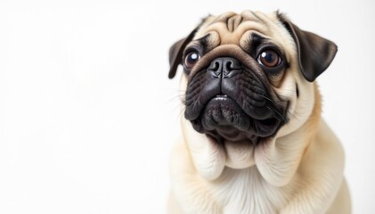 Adorable pug dog isolated on white background, companion animal, animal, friend