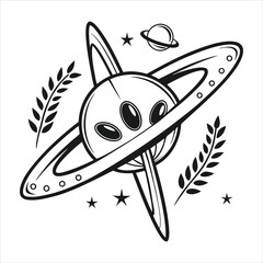 Cute Alien Riding Saturn Planet

