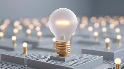 Innovative Startup Idea with Floating Light Bulb on Abstract Tech Background
