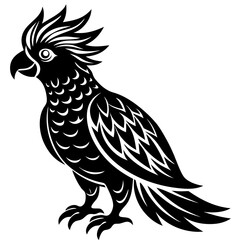 Obraz premium vector silhouette of a cockatoo with raised crest, perched, simple shape, white background 