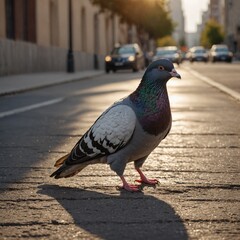 Obraz premium Urban Pigeon on Concrete Road