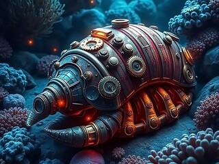 Steampunk Trilobite: Gears and Steel Beneath the Coral Seabed