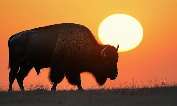 buffalo at sunset