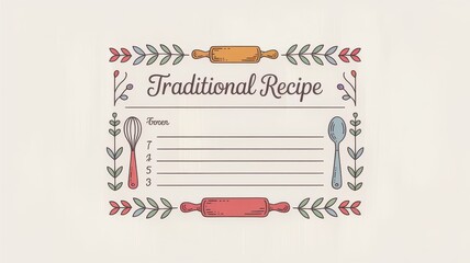 Blank recipe template design with culinary elements.