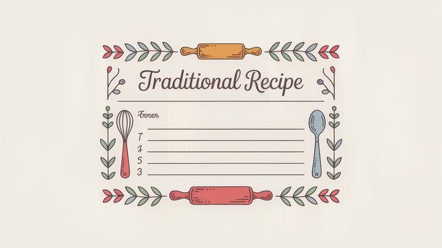 Blank recipe template design with culinary elements. - Powered by Adobe