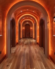 Fototapeta premium hallway with arched door and warm mood lighting