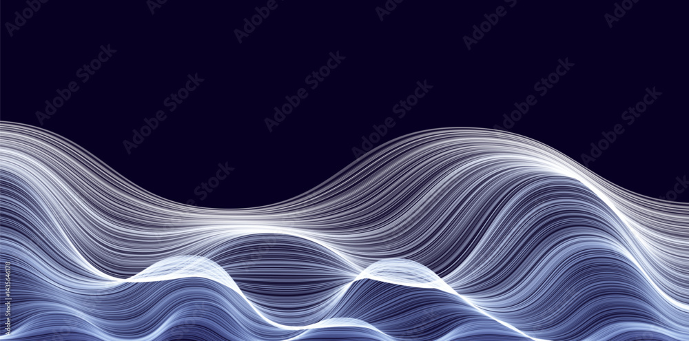 Poster abstract glowing wave lines, water waves with smooth motion on dark background. elegant futuristic d
