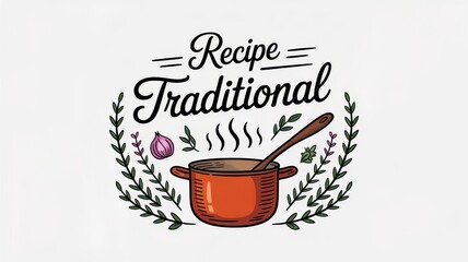 Vintage illustration of a traditional cooking pot and ingredients.