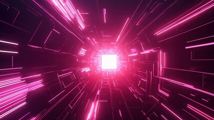 Pink neon lights in futuristic tunnel.