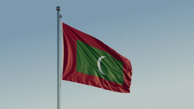 Maldives Mal&eacute; Flag loop Cinematic Realistic Waving Blue Sky