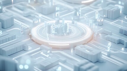 A futuristic city design, interconnected by a digital network.