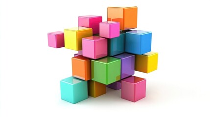 Fototapeta premium Colorful blocks, 3D rendering, abstract composition.