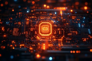 Glowing Battery Icon on Circuit Board