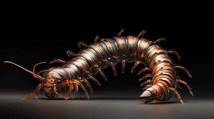 Obraz premium Centipede encounter fascinating macro photography of nature's creatures dark studio environment close-up perspective