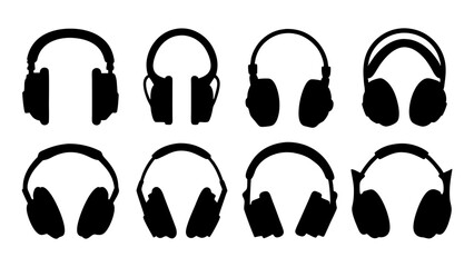 set of headset music silhouette vector on tranparent background