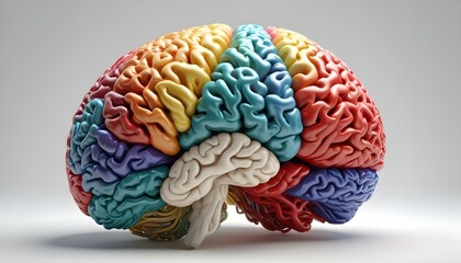 Naklejka premium A beautifully rendered and colorful depiction of the human brain, showcasing its complex structure.