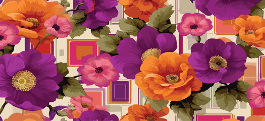 Colorful Flower Doodle Pattern with flower pattern and Space Elements on White Background Adobe Illustrator Artwork