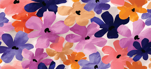 Colorful Flower Doodle Pattern with flower pattern and Space Elements on White Background Adobe Illustrator Artwork