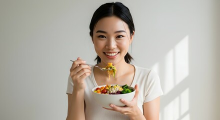 Healthy Eating Habits A Happy Woman Enjoying a Delicious and Nutritious Meal